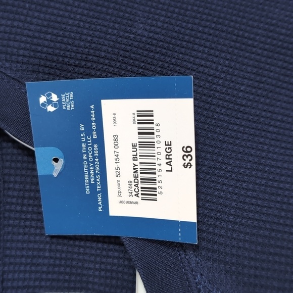 Arizona Navy Blue Thermal Long Sleeve Waffle Knit Shirt Size Large NWT - Picture 3 of 5